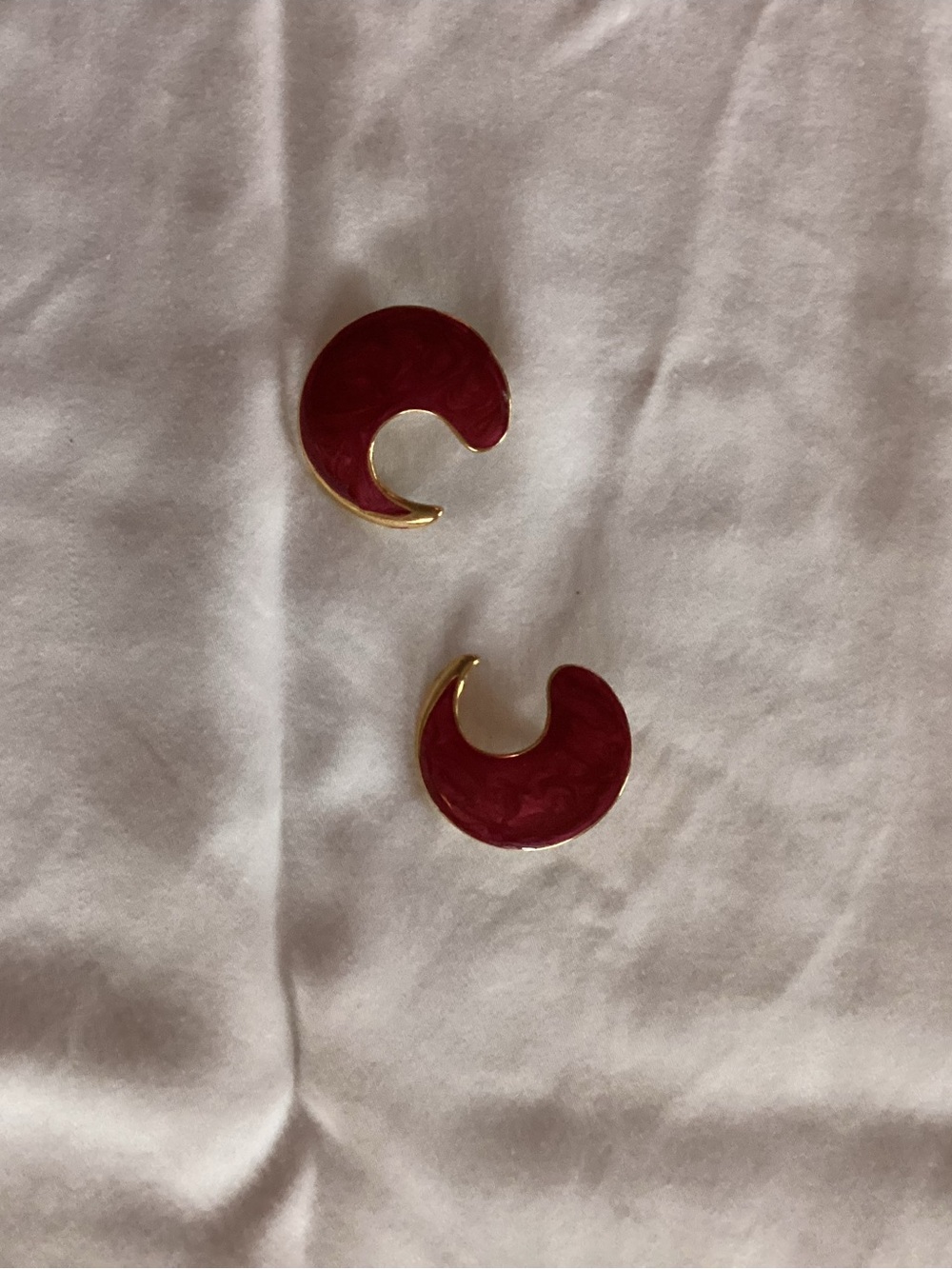 Gold-Tone Red Enamel Crescent Hoop Earrings - Women Jewelry